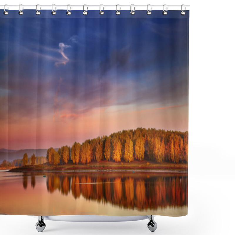 Personality  Sunrise Over Lake Shower Curtains