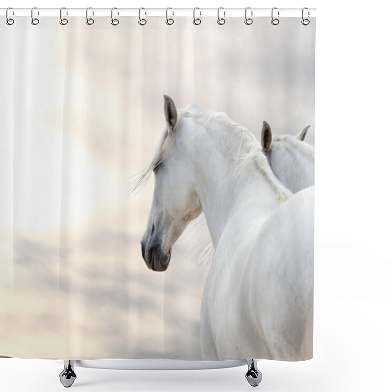 Personality  Two White Horses At Weather Day Shower Curtains