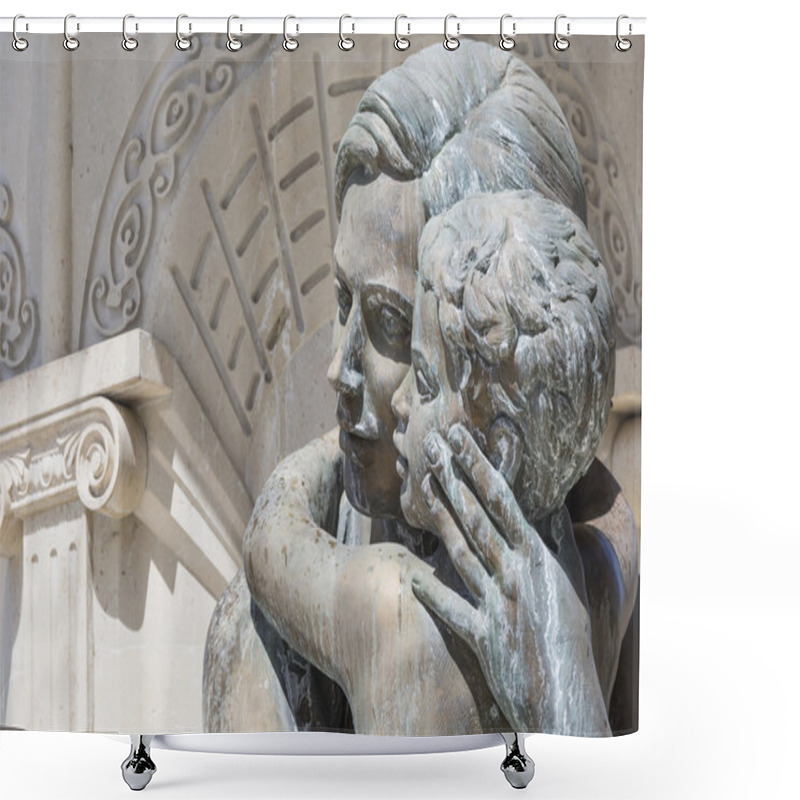 Personality  Large Water Fountain And Bronze Sculptures Of Adults And Childre Shower Curtains