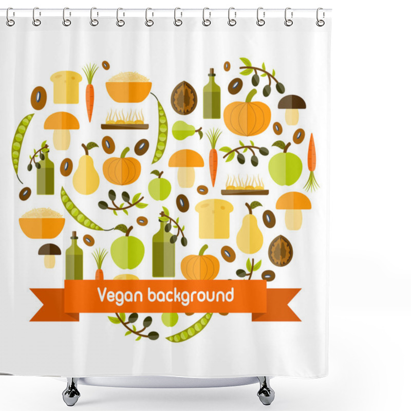 Personality  Modern Vector Background In Heart Shape With Flat Style Objects On Vegan Food Theme Shower Curtains