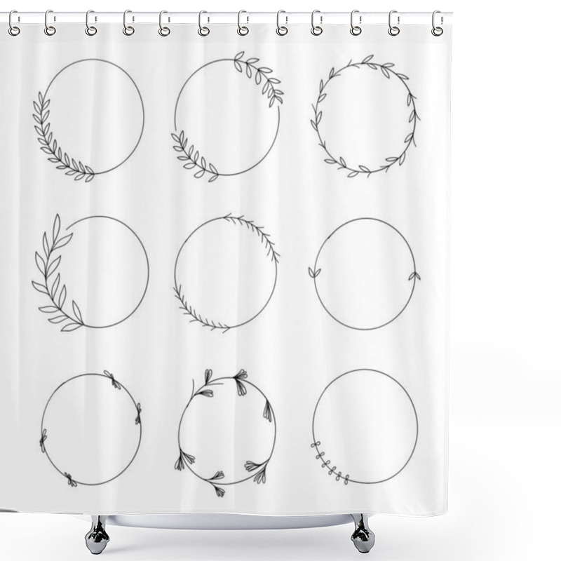 Personality  Vector Illustration. A Versatile Set Of Minimal Circular Frames With Botanical Embellishments. Perfect For DIY Designs Or Branding. Shower Curtains