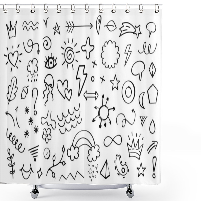 Personality  Doodle Elements. Arrows Flowers Leaves And Stars Decorative Elements For Invitation And Greeting Cards. Vector Sketch Set Shower Curtains