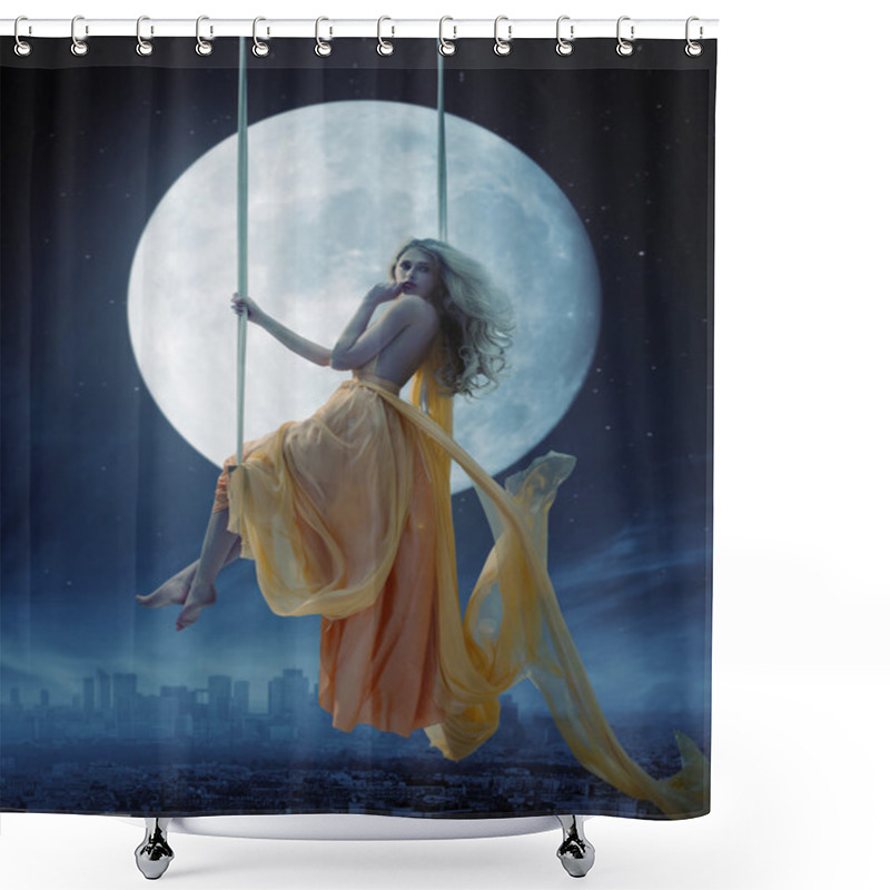 Personality  Elegant Woman Over Big Moon Background Shower Curtains