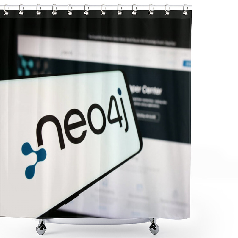 Personality  Stuttgart, Germany - 08-19-2024: Cellphone With Logo Of American Analytics Software Company Neo4j Inc.  In Front Of Business Website. Focus On Center-left Of Phone Display. Shower Curtains