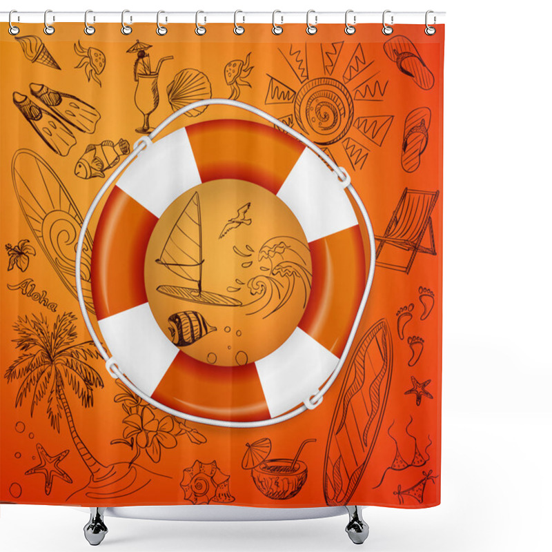 Personality  Life Buoy And Hand Draw Icon Shower Curtains