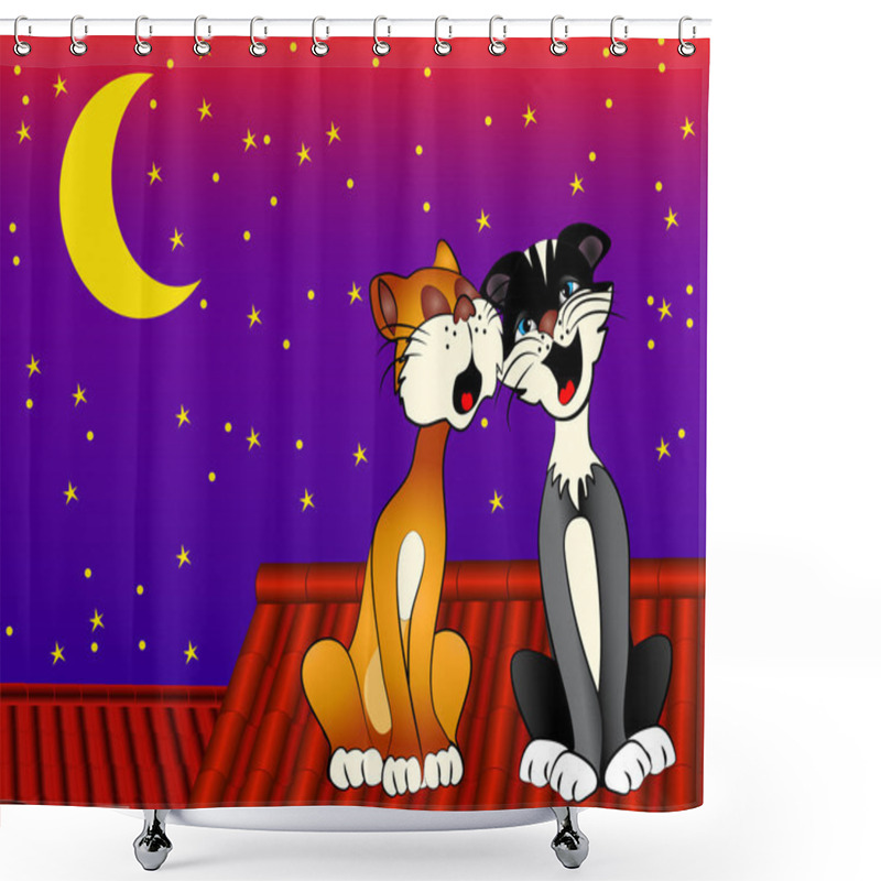 Personality  Cat And Cat Sing On Roof Shower Curtains