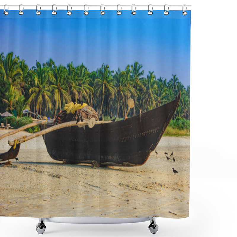 Personality  Traditional Fishing Boat On The Goa Beach, India. Shower Curtains