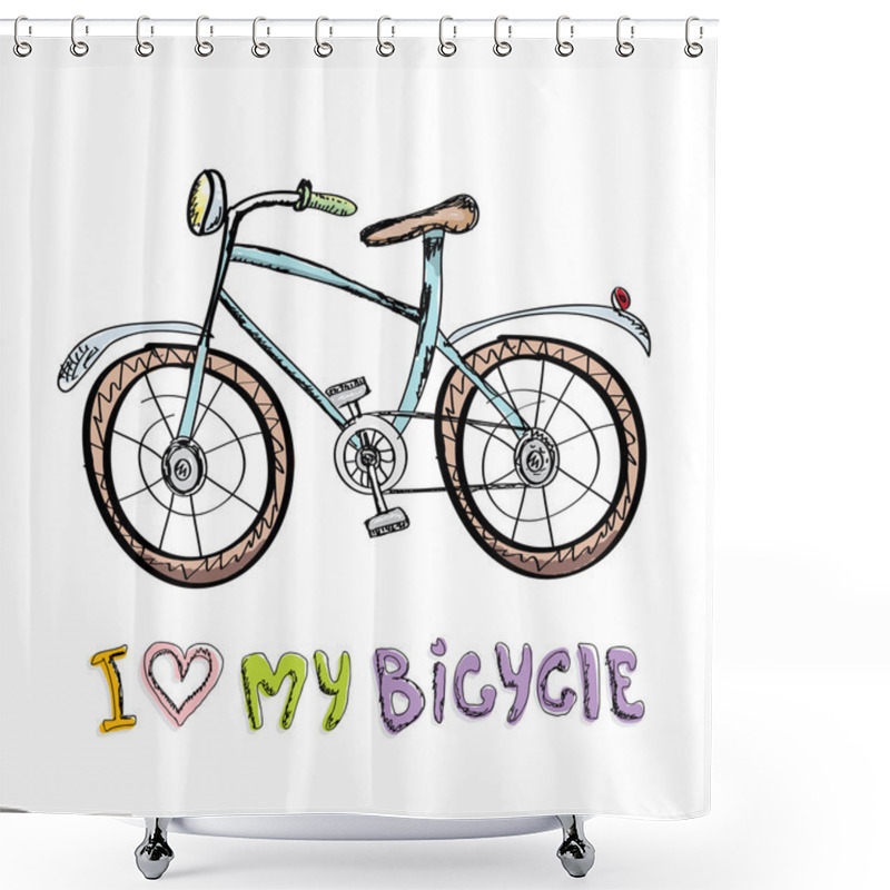 Personality  I Love My Bicycle Concept Design. Hand Drawn  Shower Curtains