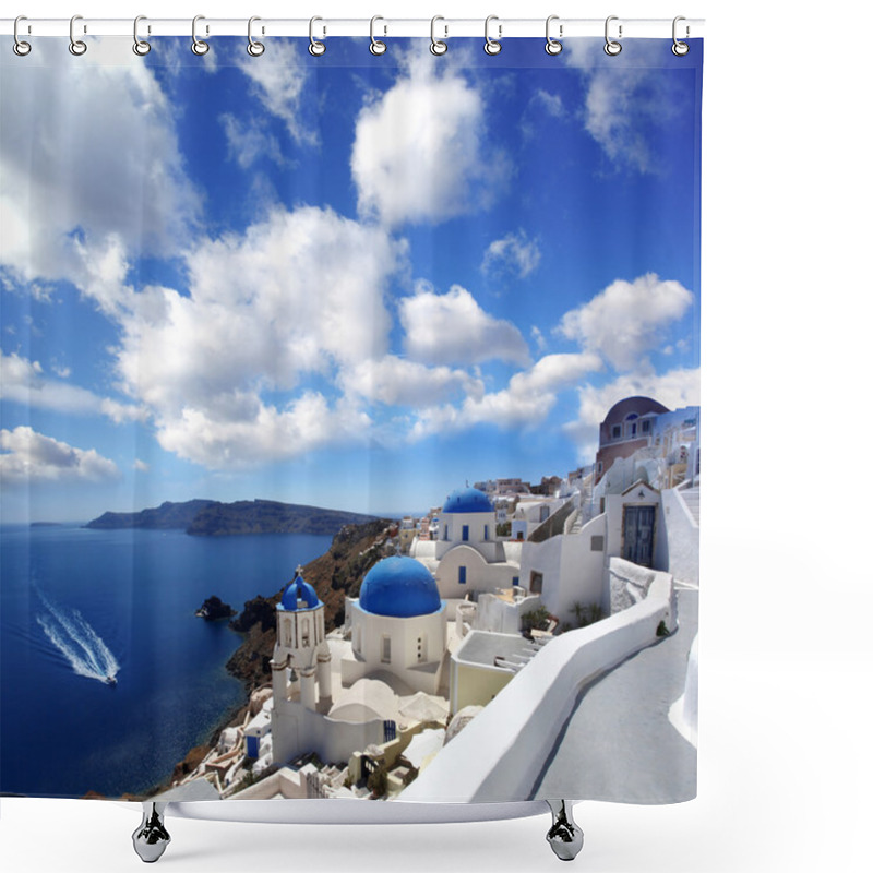 Personality  Famous Santorini Island In Greece Shower Curtains