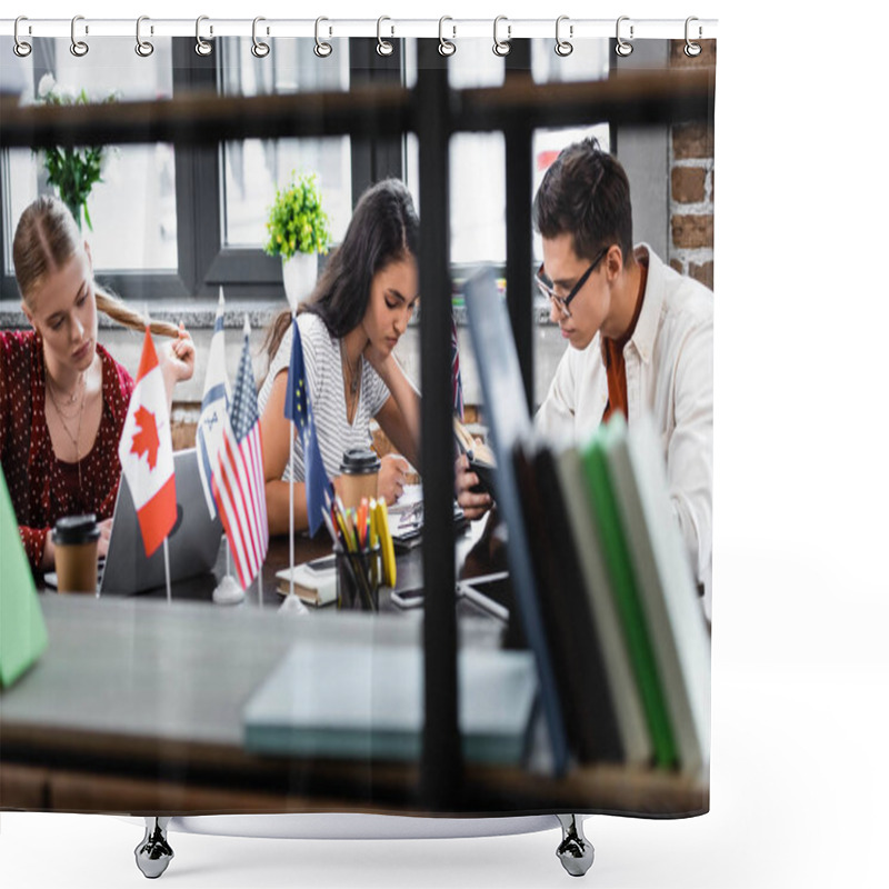 Personality  Selective Focus Of Multicultural Students Studying In Apartment  Shower Curtains