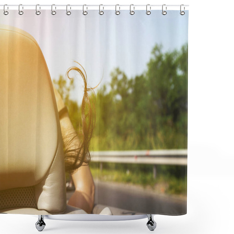 Personality  Woman Riding In A Sports Car Or Cabriolet Shower Curtains