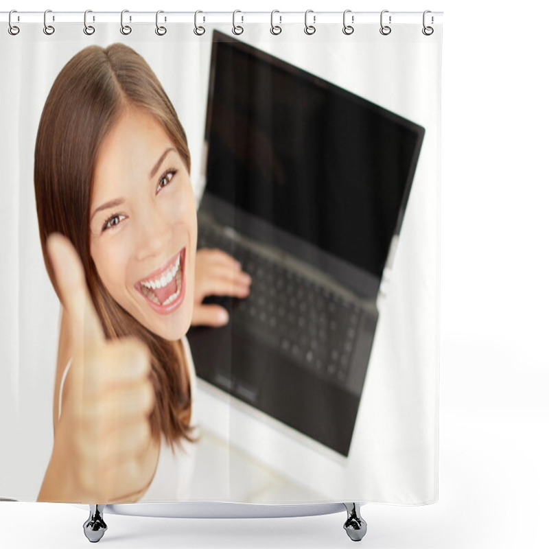 Personality  Laptop Woman Happy Shower Curtains