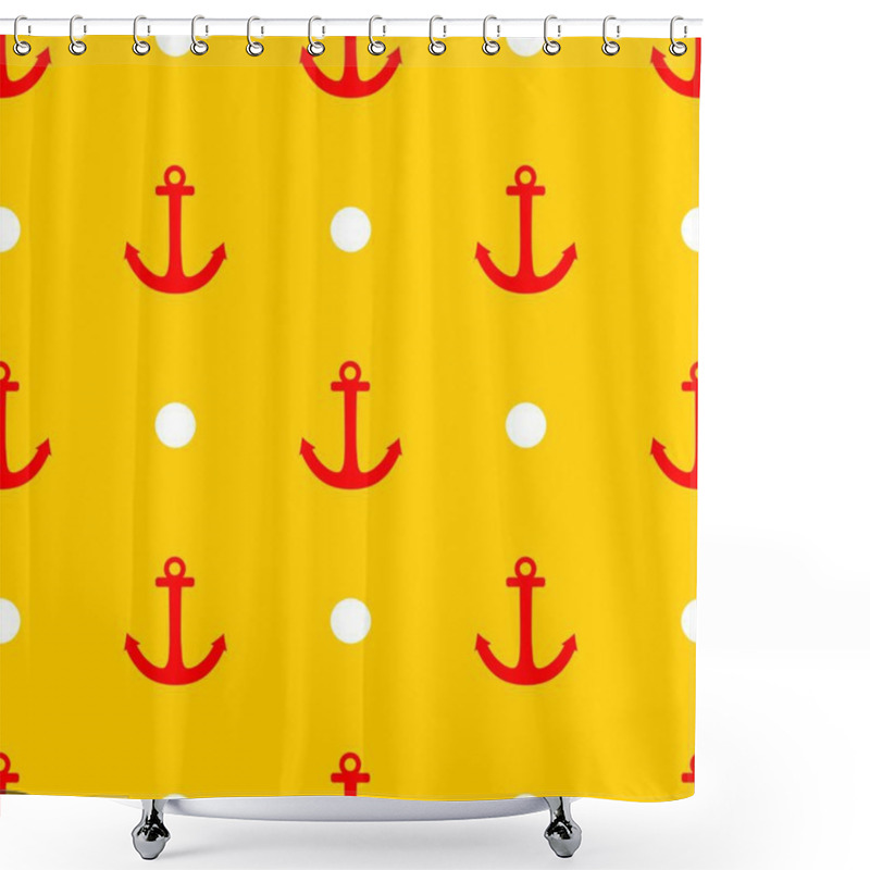 Personality  Tile Sailor Vector Pattern With Red Anchor And White Polka Dots On Summer Yellow Background For Decoration Wallpaper  Shower Curtains