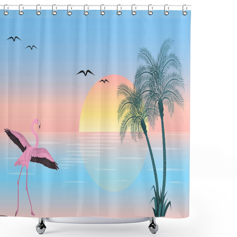 Personality  At Sunset Flamingo On Lake Scene Shower Curtains