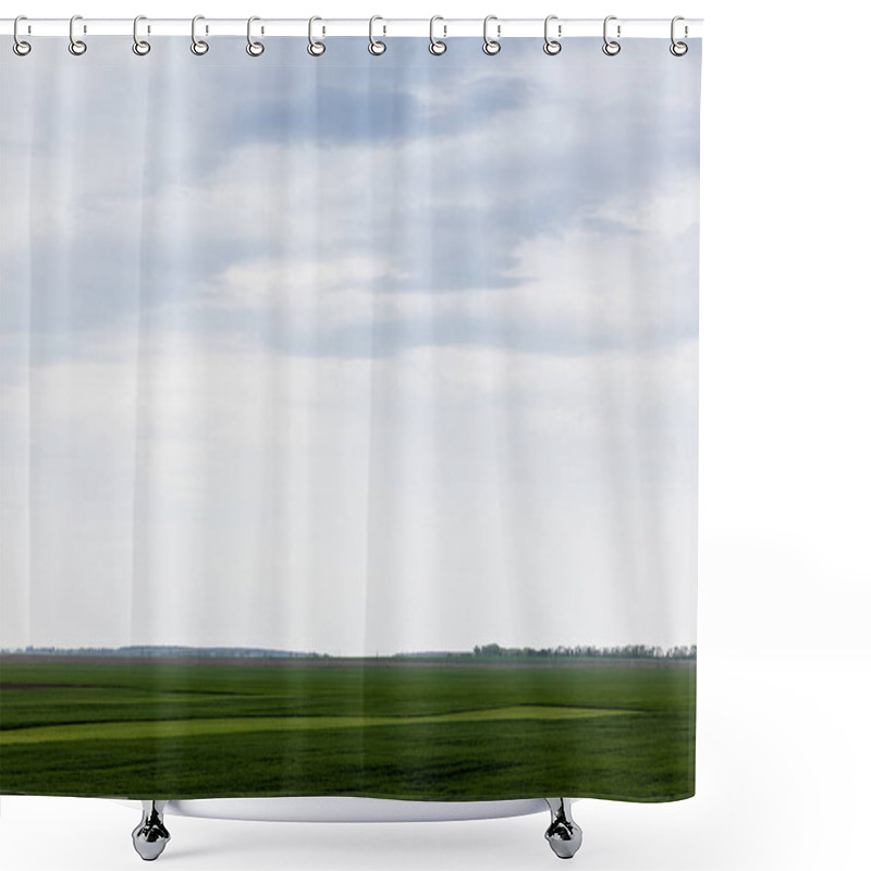 Personality  Field With Green And Fresh Grass Against Cloudy Sky  Shower Curtains