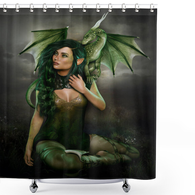 Personality  Wood Elf With Dragon Shower Curtains