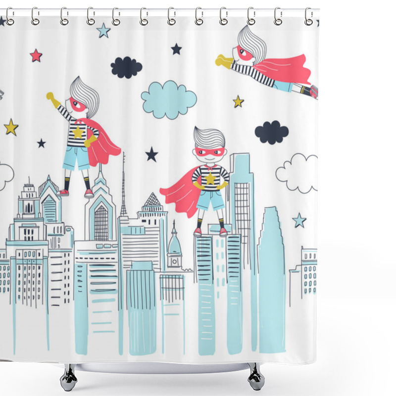 Personality  Super Boys Horizontal Vector Seamless Pattern Shower Curtains