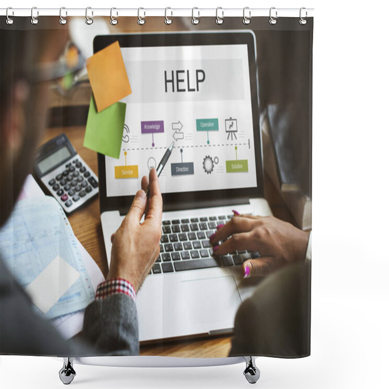 Personality  Man And Woman Looking At Laptop Screen  Shower Curtains