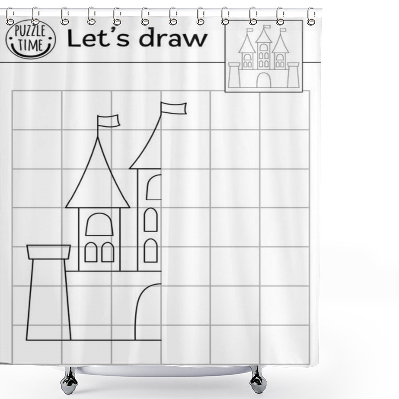 Personality  Complete The Castle Picture. Vector Fairytale Symmetrical Drawing Practice Worksheet. Printable Black And White Activity For Preschool Kids. Copy The Picture Magic Kingdom Themed Gam Shower Curtains