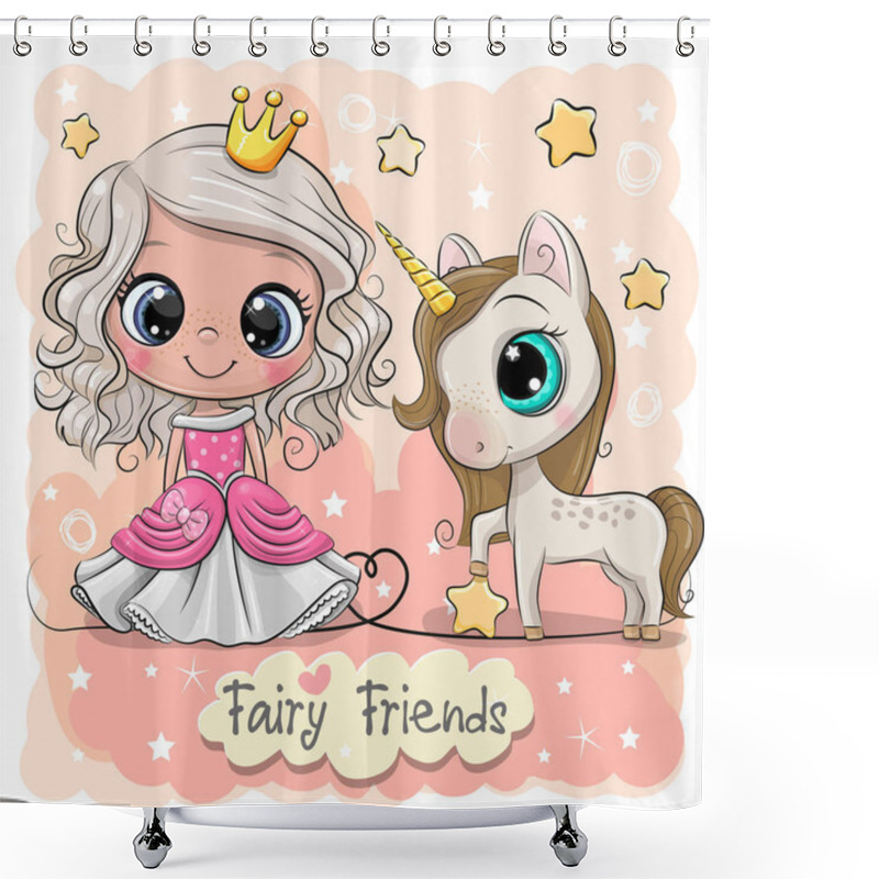 Personality  Cute Cartoon Fairy Tale Princess And Unicorn Shower Curtains