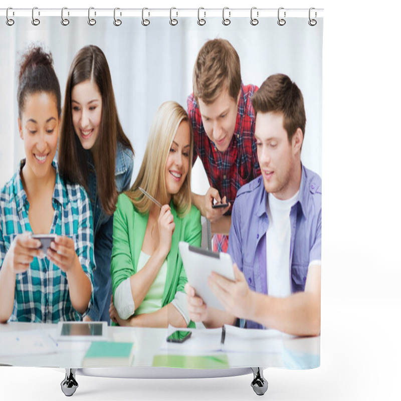 Personality  Students Looking At Smartphones And Tablet Pc Shower Curtains