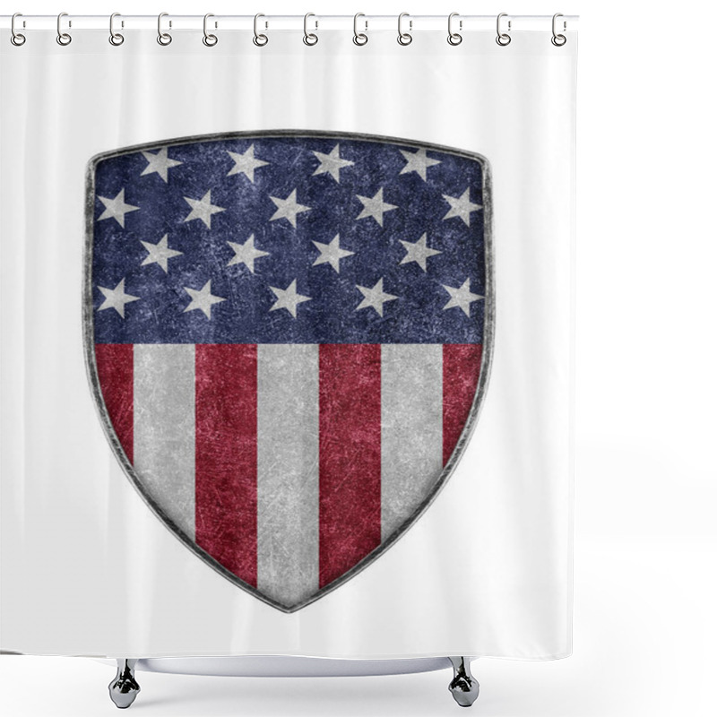 Personality  American Shield With Stars And Stripes Isolated On White Background Shower Curtains