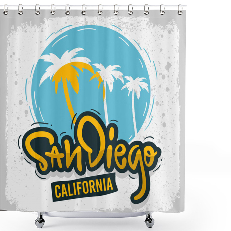 Personality  San Diego California Surfing Surf  Design  Hand Drawn Lettering Type Logo Sign Label For Promotion Ads T Shirt Or Sticker Poster Vector Image Shower Curtains