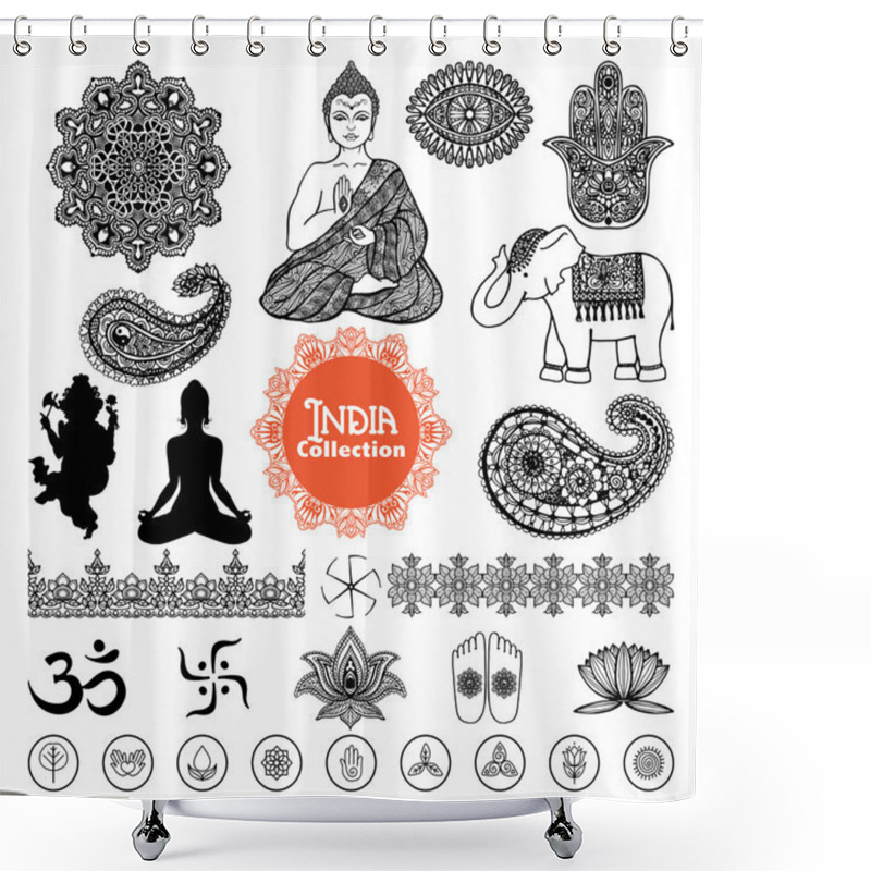 Personality  Hand Drawn  India Design Elements Set Shower Curtains