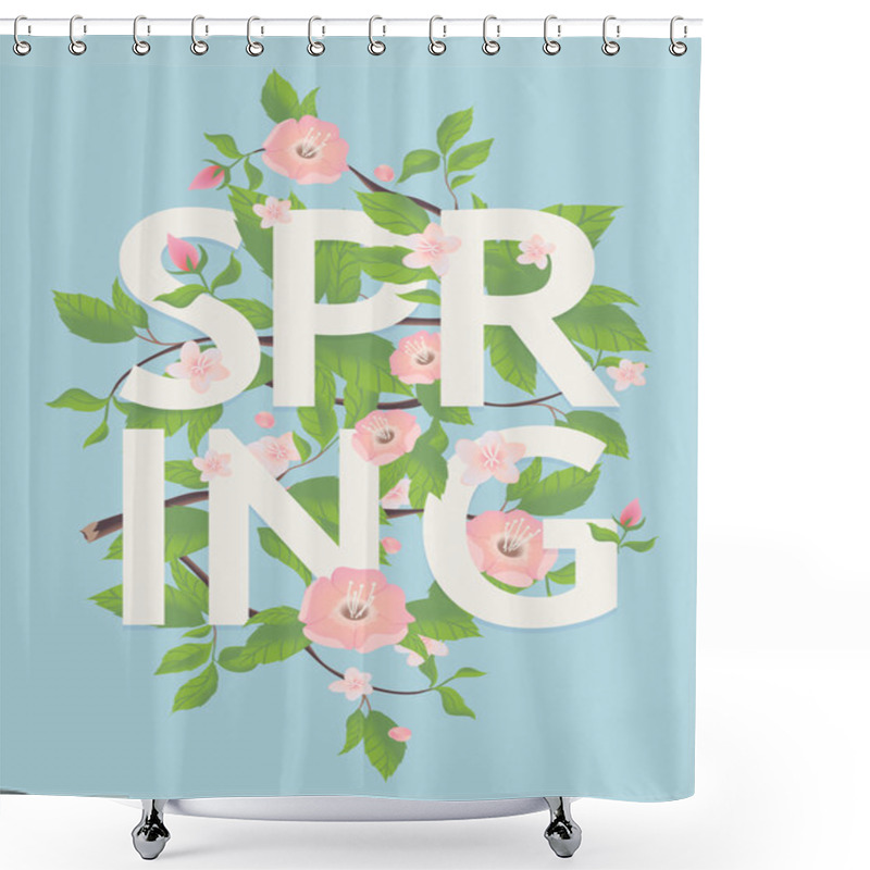 Personality  Spring Season Decorated With Leaves Shower Curtains