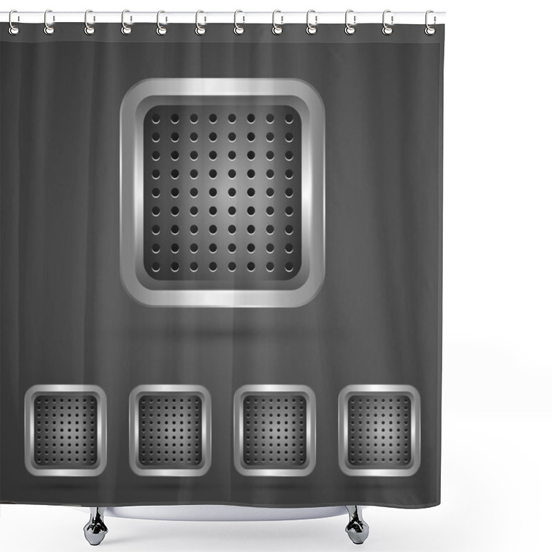 Personality  Set Of Silver Square Buttons Shower Curtains