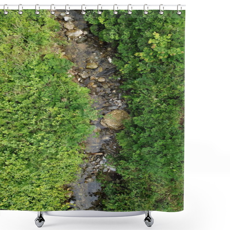 Personality  Fairy-tale Aerial View From Above Of The Curvilinear River In The Green Wild Atmosphere Shower Curtains