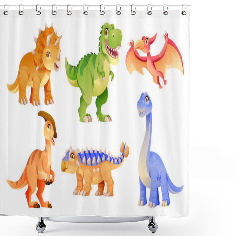 Personality  Cute Dinosaurs Character Set In Cartoon Style Shower Curtains