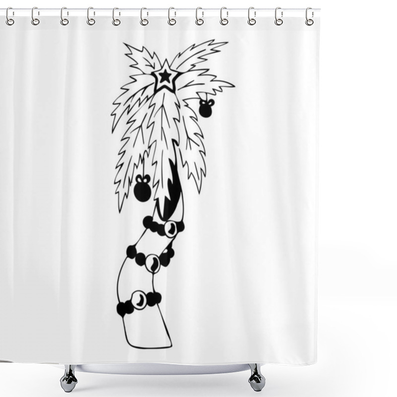 Personality  Tropical Christmas. Palm Tree Decorated With Christmas Toys, Isolated On White Background. Hand Drawn Vector Illustration. Sketch Of Palm With Xmas Toys.  Shower Curtains