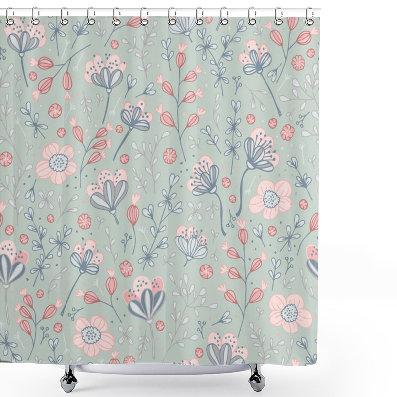 Personality  Vector Pastel Flowers Seamless Pattern Print Background. Shower Curtains