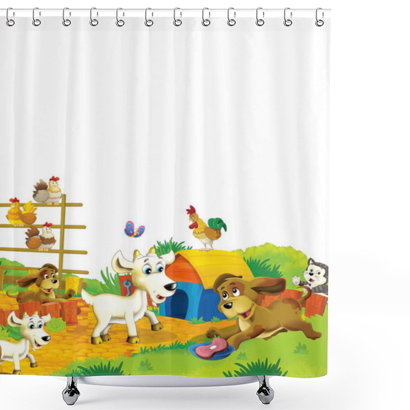 Personality  Cartoon Farm Scene With Animal Goat Having Fun On White Background - Illustration For Children Shower Curtains