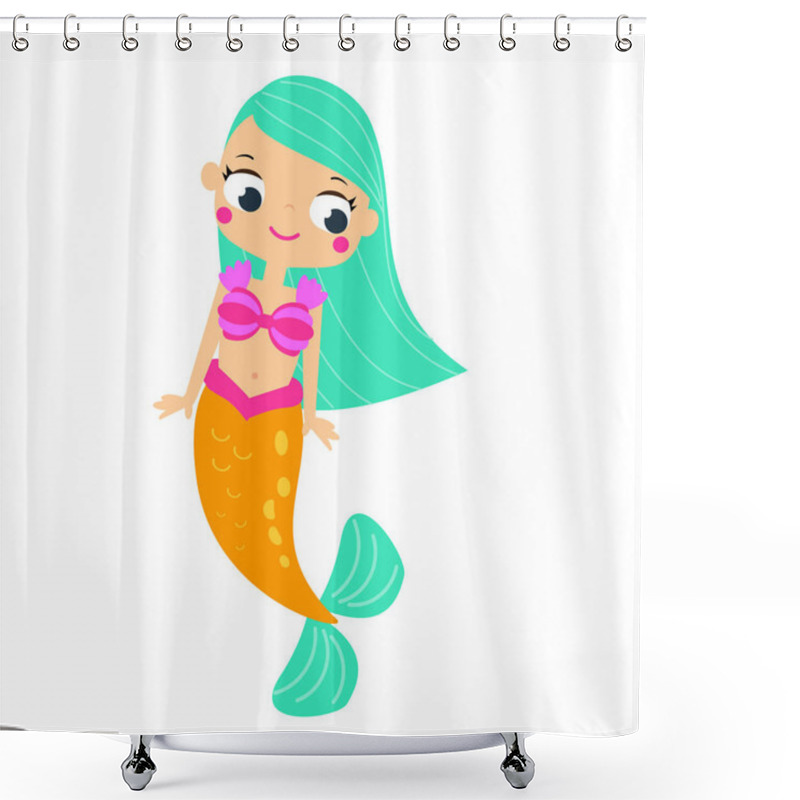 Personality  Cute Cartoon Mermaid. Fairy Creature Character. Vector Clip Art Shower Curtains