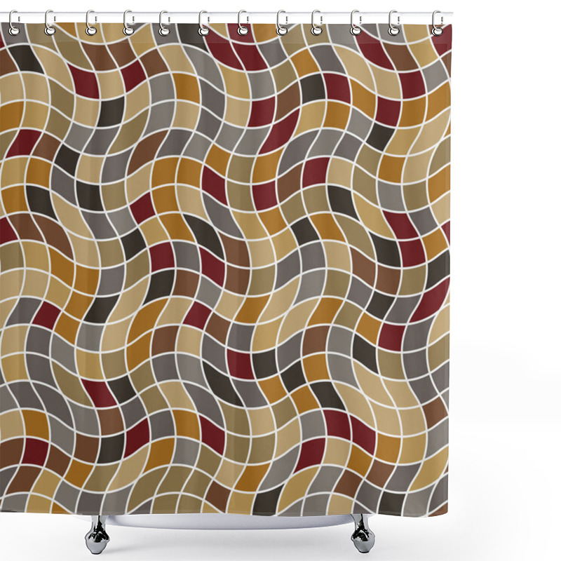 Personality  Geometric Decorative Motif, Resulting From A Series Of Wavy Stripes With Small Multicolored Squares. Seamless Vector Pattern. Great As A Background Or Texture. Shower Curtains