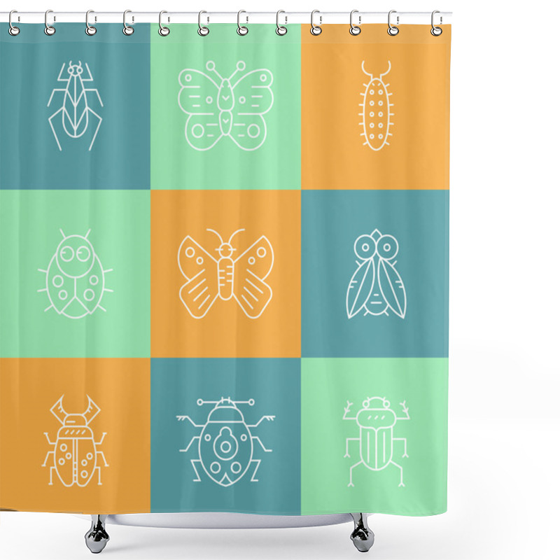 Personality  Set Of Bug Line  Icons Shower Curtains