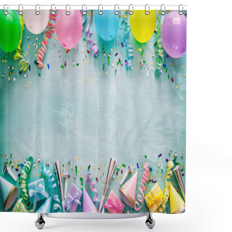 Personality  Birthday Party Decoration With Balloons, Gift Boxes, Steamers And Confetti Shower Curtains