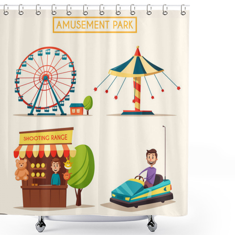 Personality  Amusement Park Theme. Cartoon Vector Illustration Shower Curtains