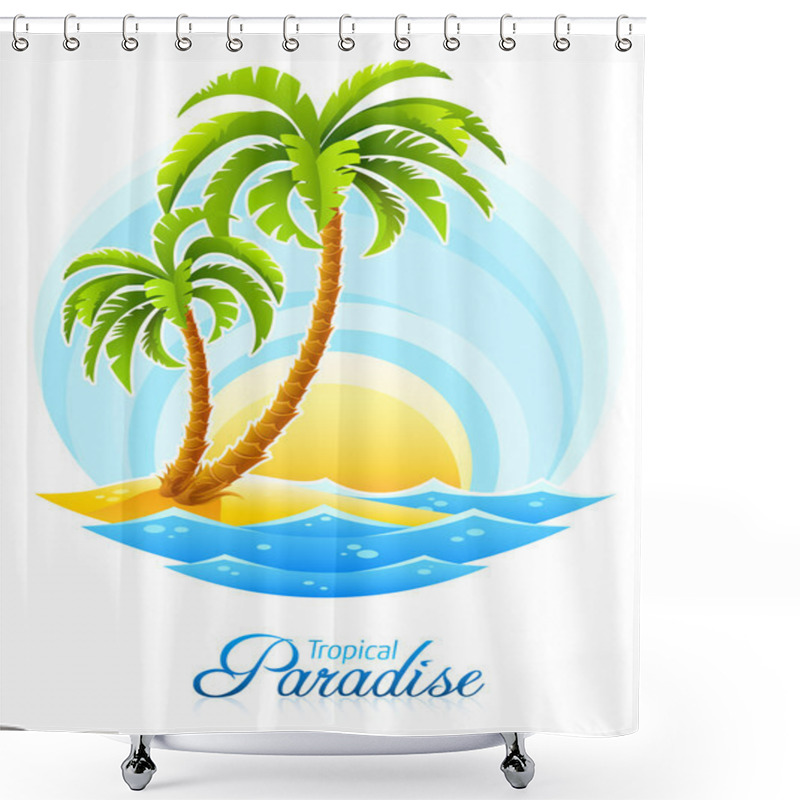 Personality  Tropical Palm With Sea Wave On Sunny Background Shower Curtains