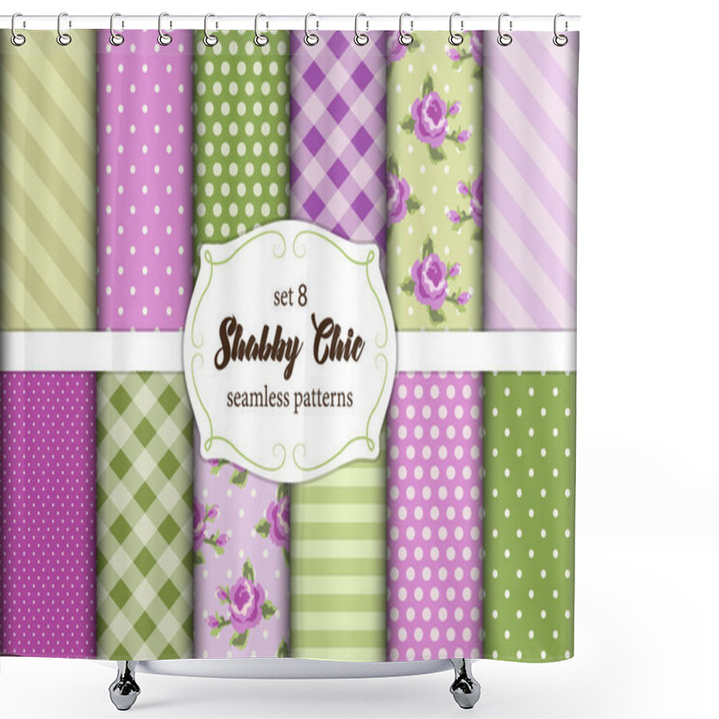 Personality  Set Of 12 Cute Seamless Shabby Chic Patterns With Roses, Polka Dots. Stripes And Plaid Shower Curtains