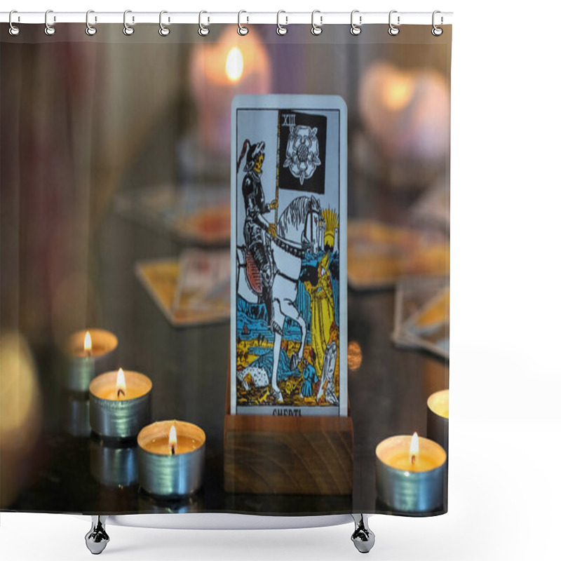 Personality  Illustrative Editorial Tarot Cards, Candles., Major Arcana, Death Shower Curtains