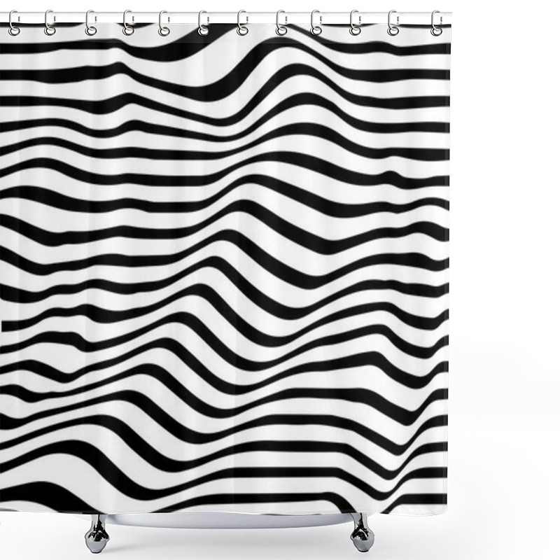 Personality  Black And White Wave Stripe Optical Abstract Design. Vector Background. Curved Lines Shower Curtains