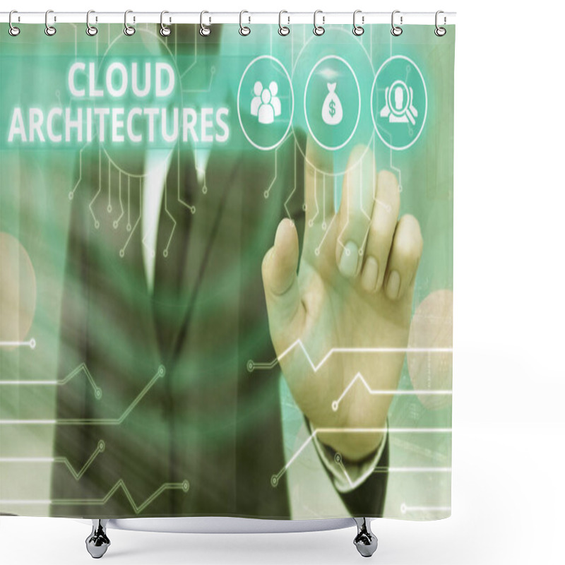 Personality  Writing Note Showing Cloud Architectures. Business Photo Showcasing Various Engineered Databases Softwares Applications. Shower Curtains