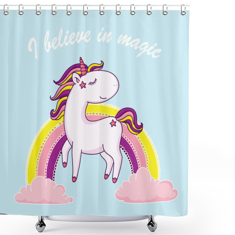 Personality  I Believe In Magic Unicorn Illustration Shower Curtains