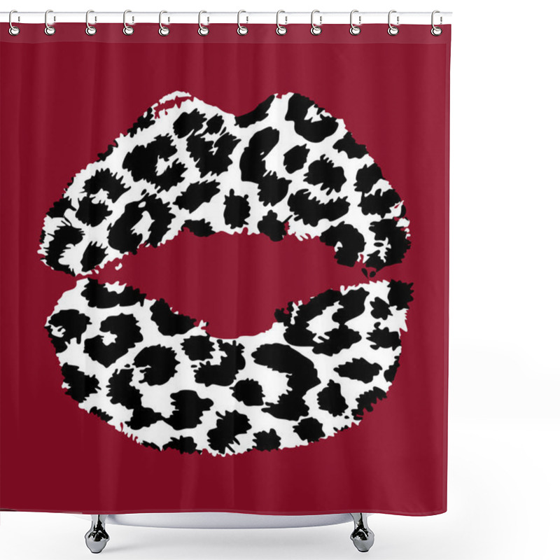 Personality  Design For A Pink Lips Shirt With Leopard Print On Red Background  Shower Curtains