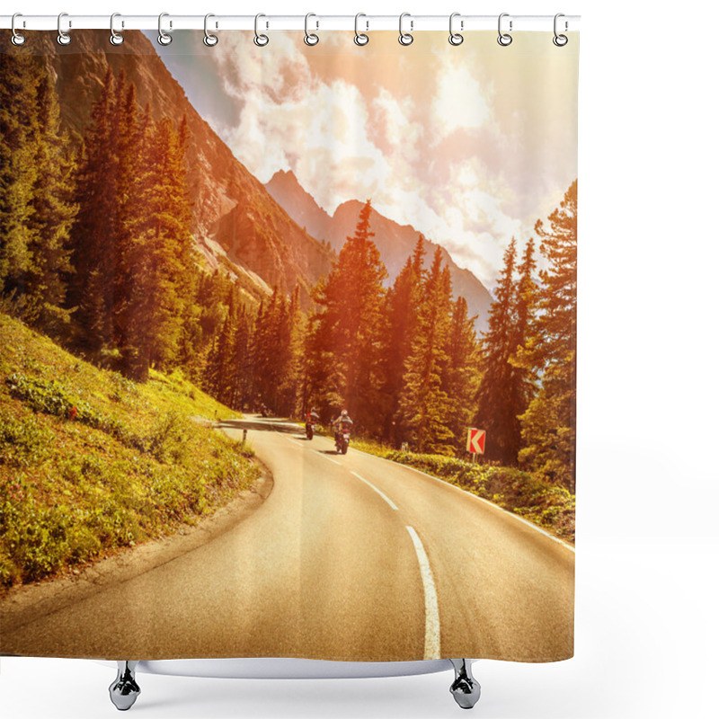 Personality  Motorcyclists On The Road In Sunset Shower Curtains