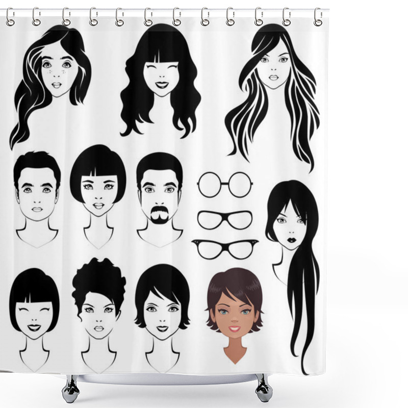 Personality  Eye Mustache Lips And Hair, Face Parts, Head Character Shower Curtains