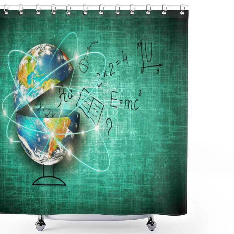 Personality  Globe And Symbols Of The School. Educational Concept. Illustration 3d Of Educational School Concept. Elements Of This Image Furnished By NASA Shower Curtains